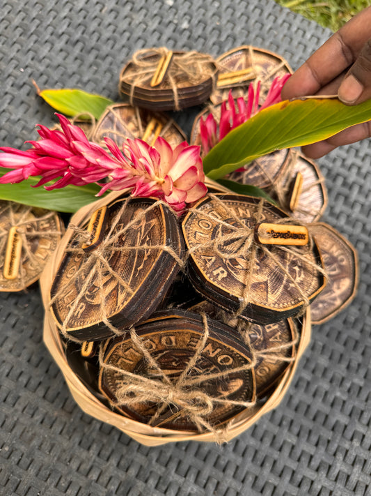 Wooden Barbados Dollar Coaster Sets